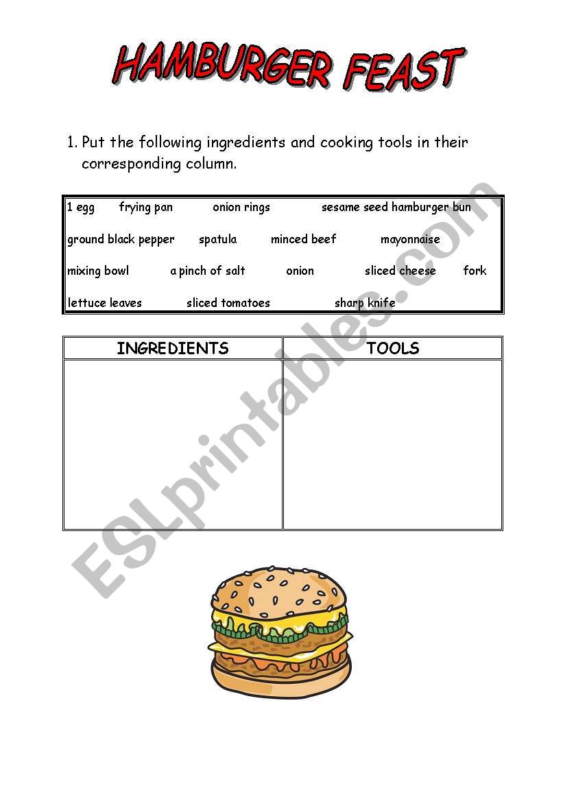 HAMBURGER RECIPE worksheet
