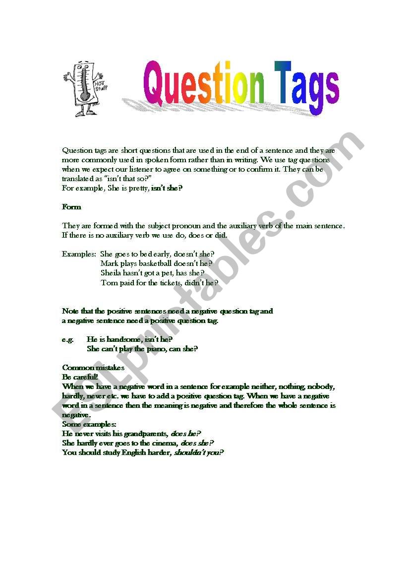 Question tags worksheet