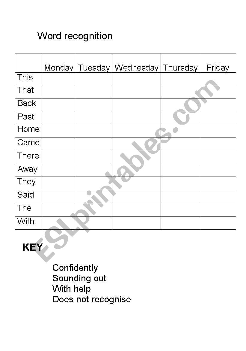 word recognition worksheet