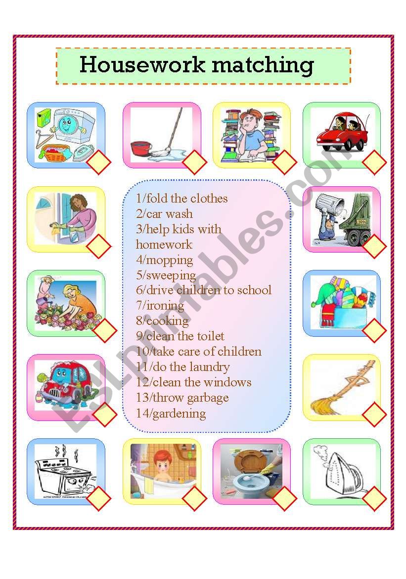 housework matching worksheet