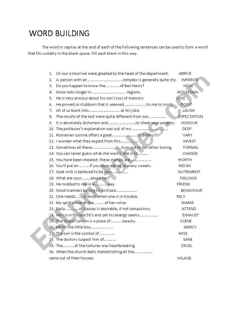 Word building worksheet