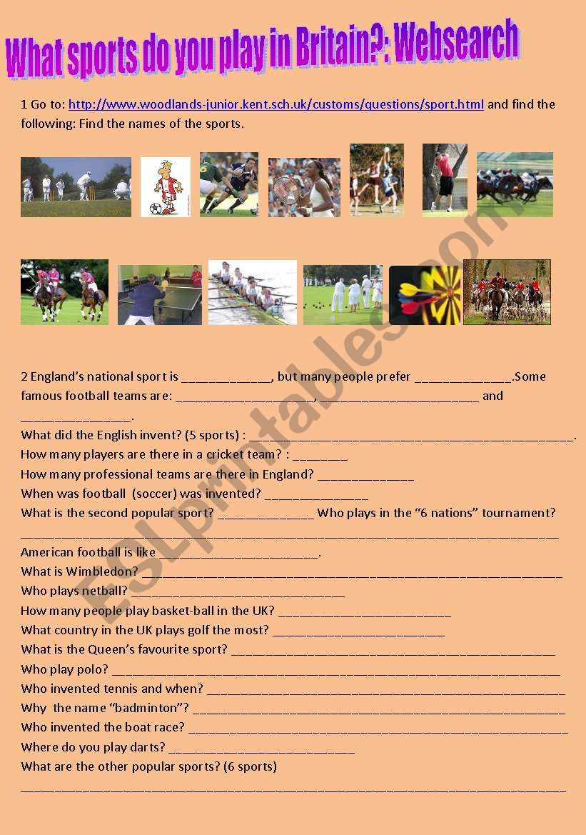 Sports in Britain worksheet