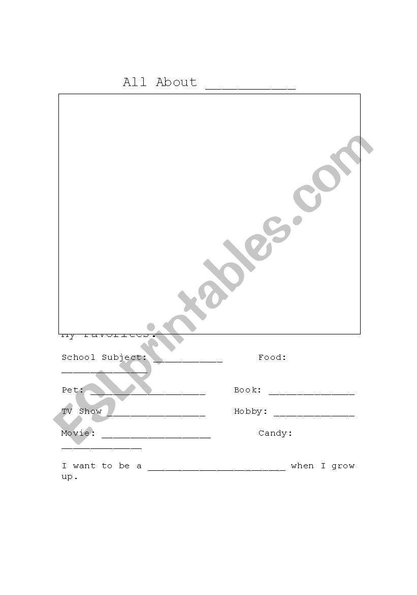 All About Me worksheet