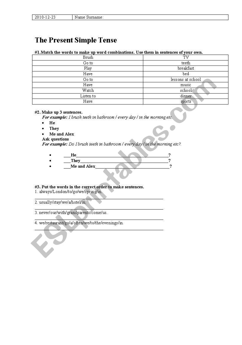 The present simple tense worksheet