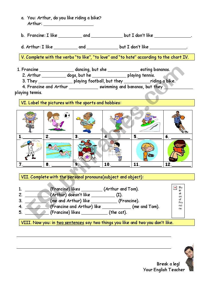 likes test- part 3 worksheet