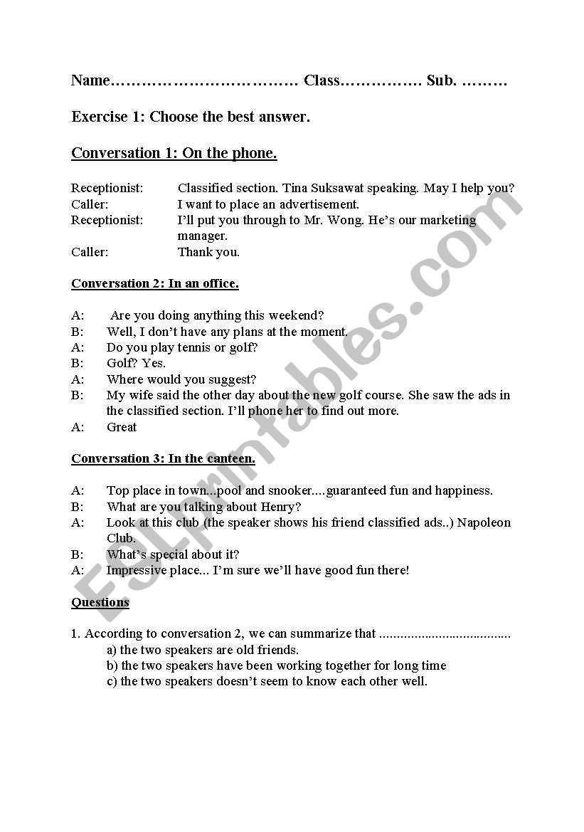 Newspaper Exercise worksheet