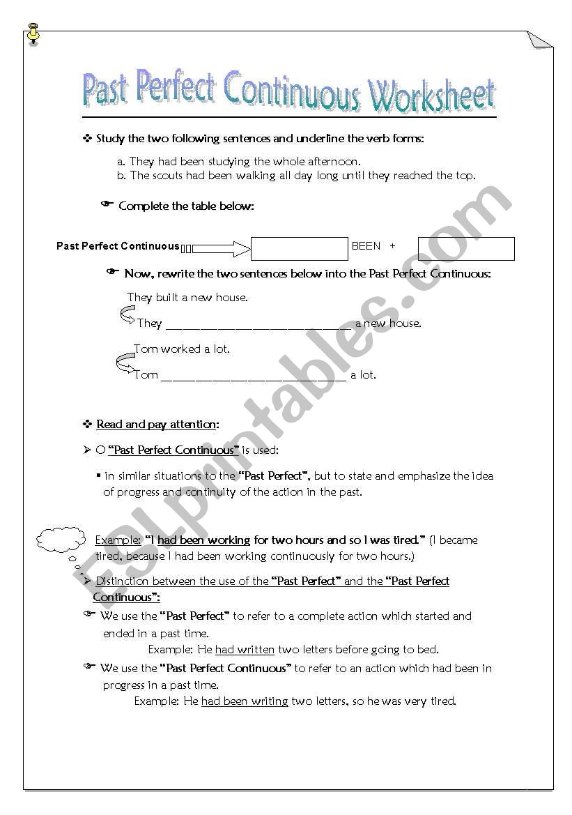 PAST PERFECT CONTINUOUS worksheet