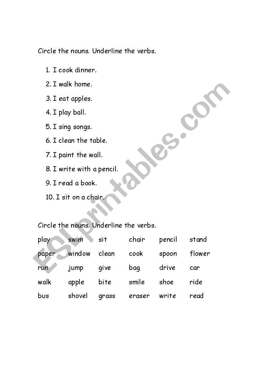 Nouns and Verbs worksheet
