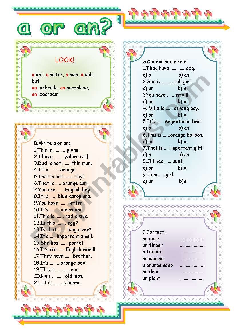 a-an worksheet