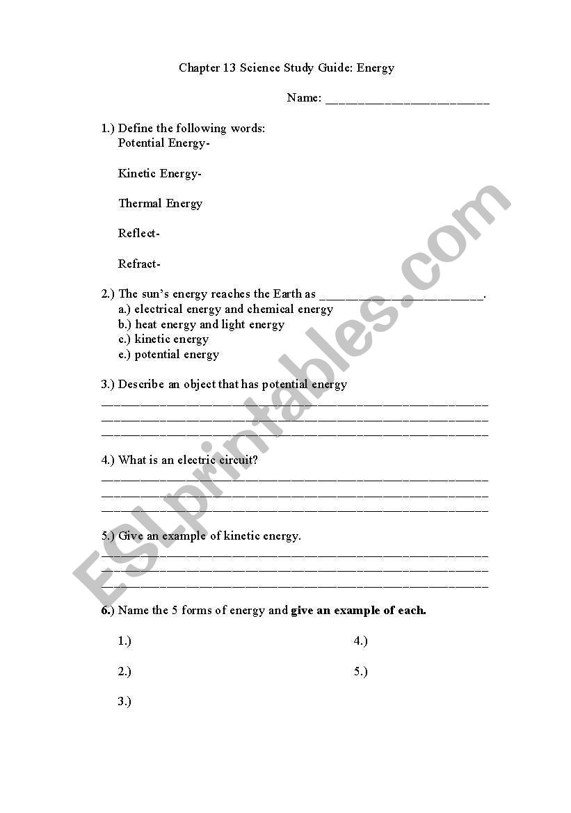 Chapter 13 Science Study Guide