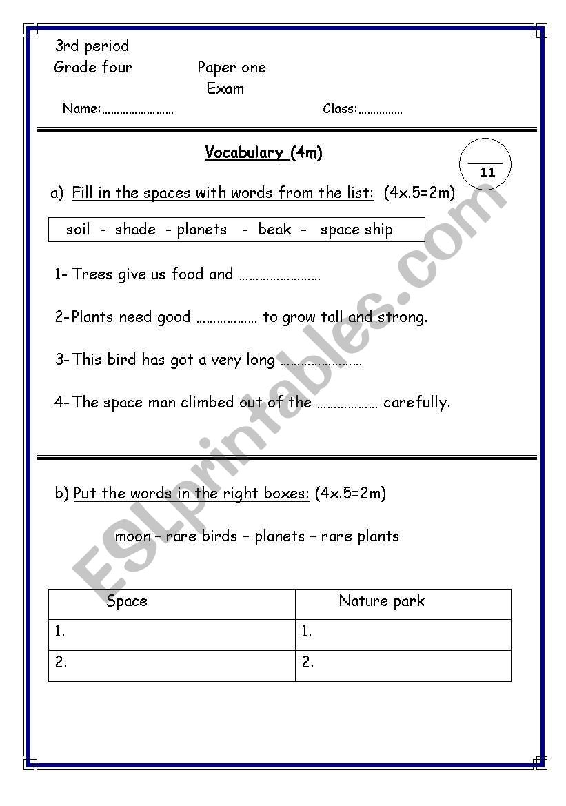 grade four worksheet