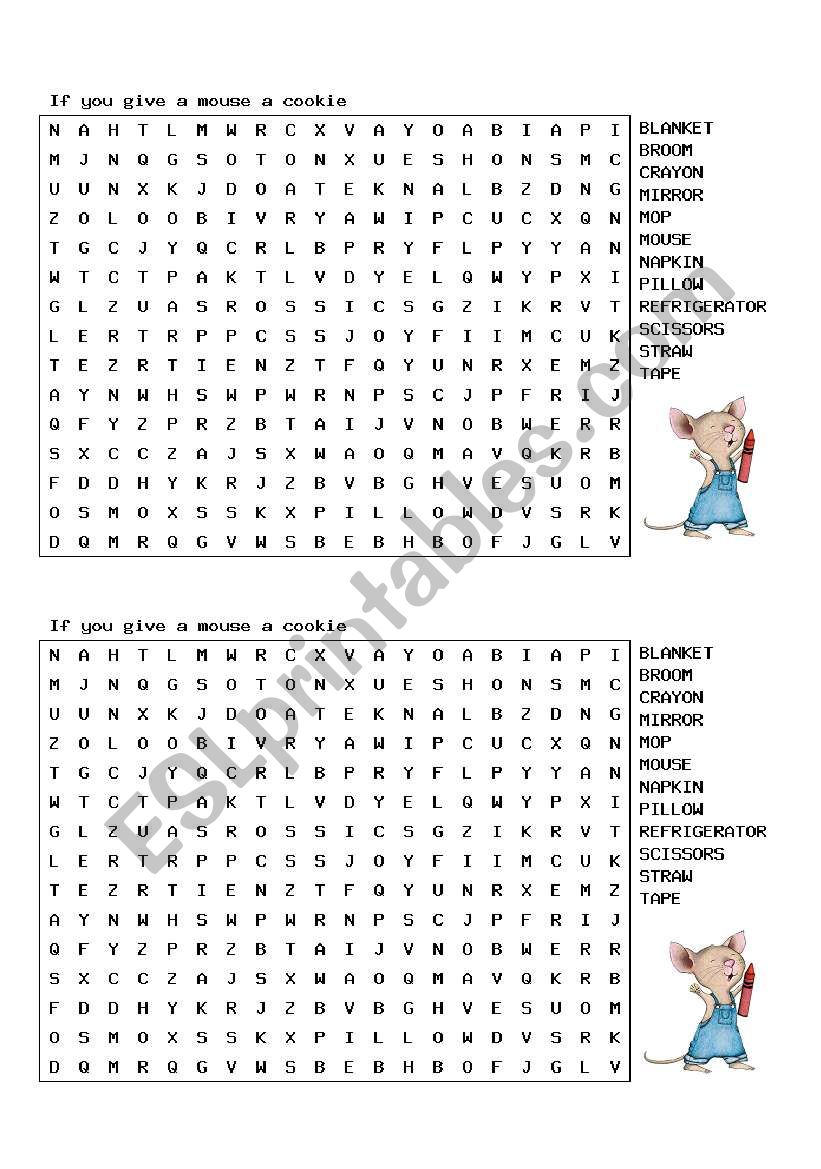 If you give a mouse a cookie word search