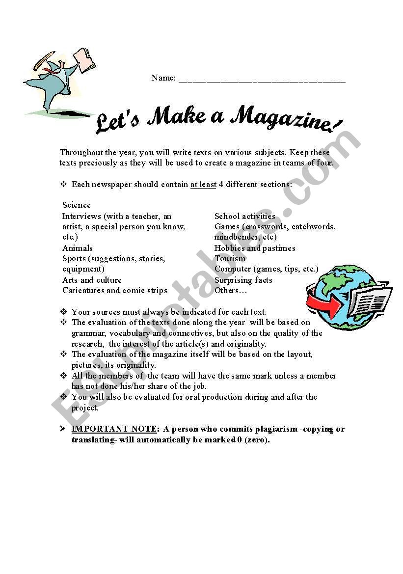 Lets Make a Magazine worksheet