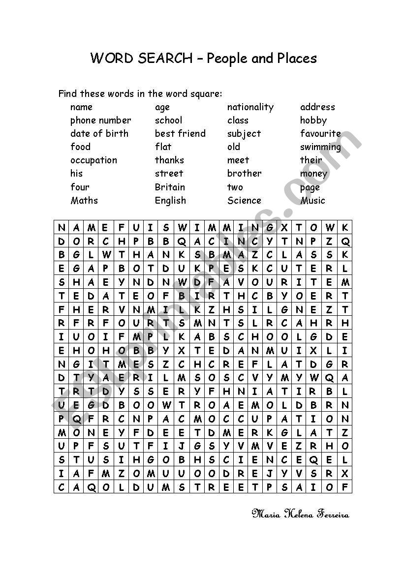 Word search - People and Places