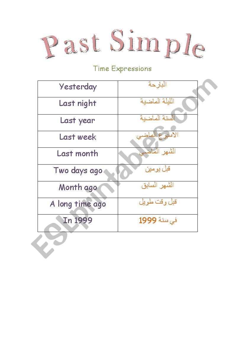 past simple time expression worksheet