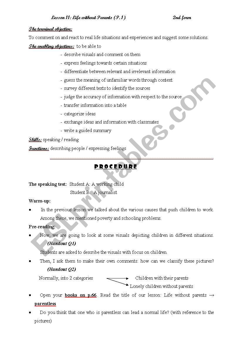 Life without Parents Part 1 worksheet