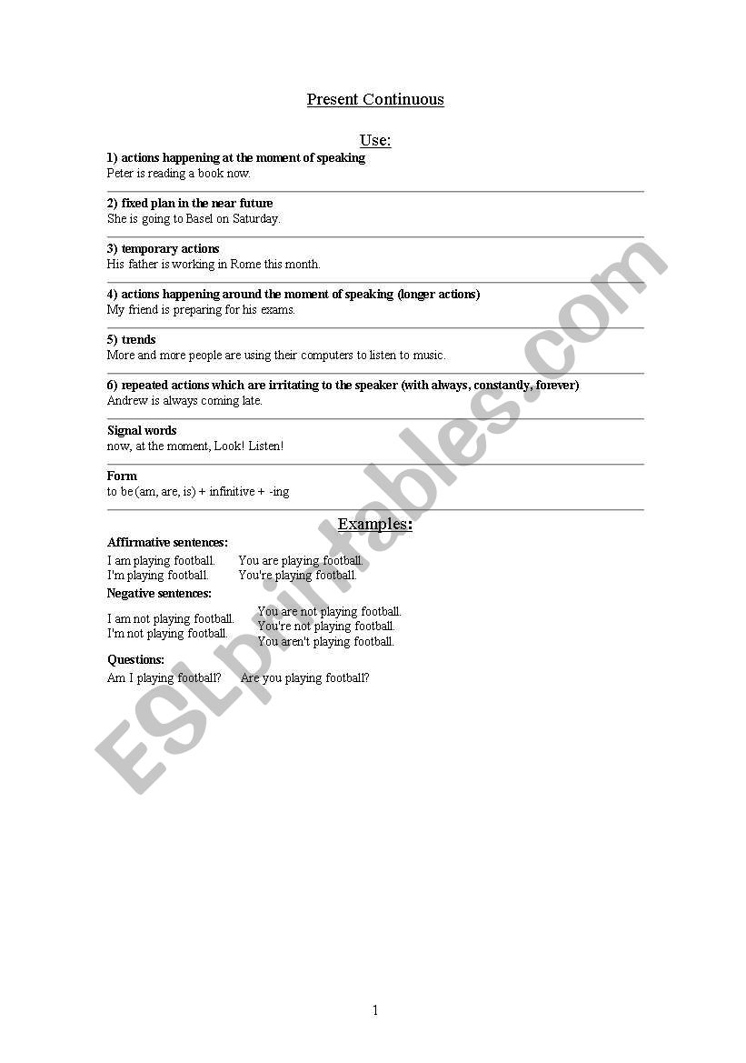 Present Continuous worksheet