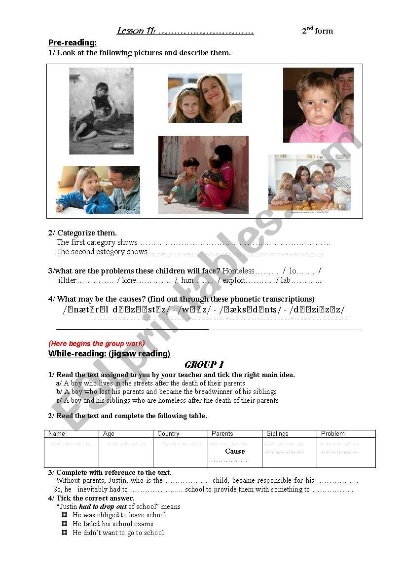 Life without Parents Handout worksheet