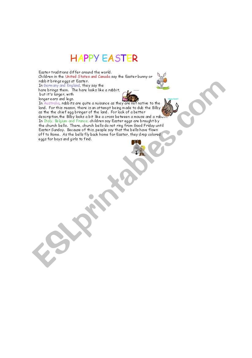 Easter arond the world worksheet