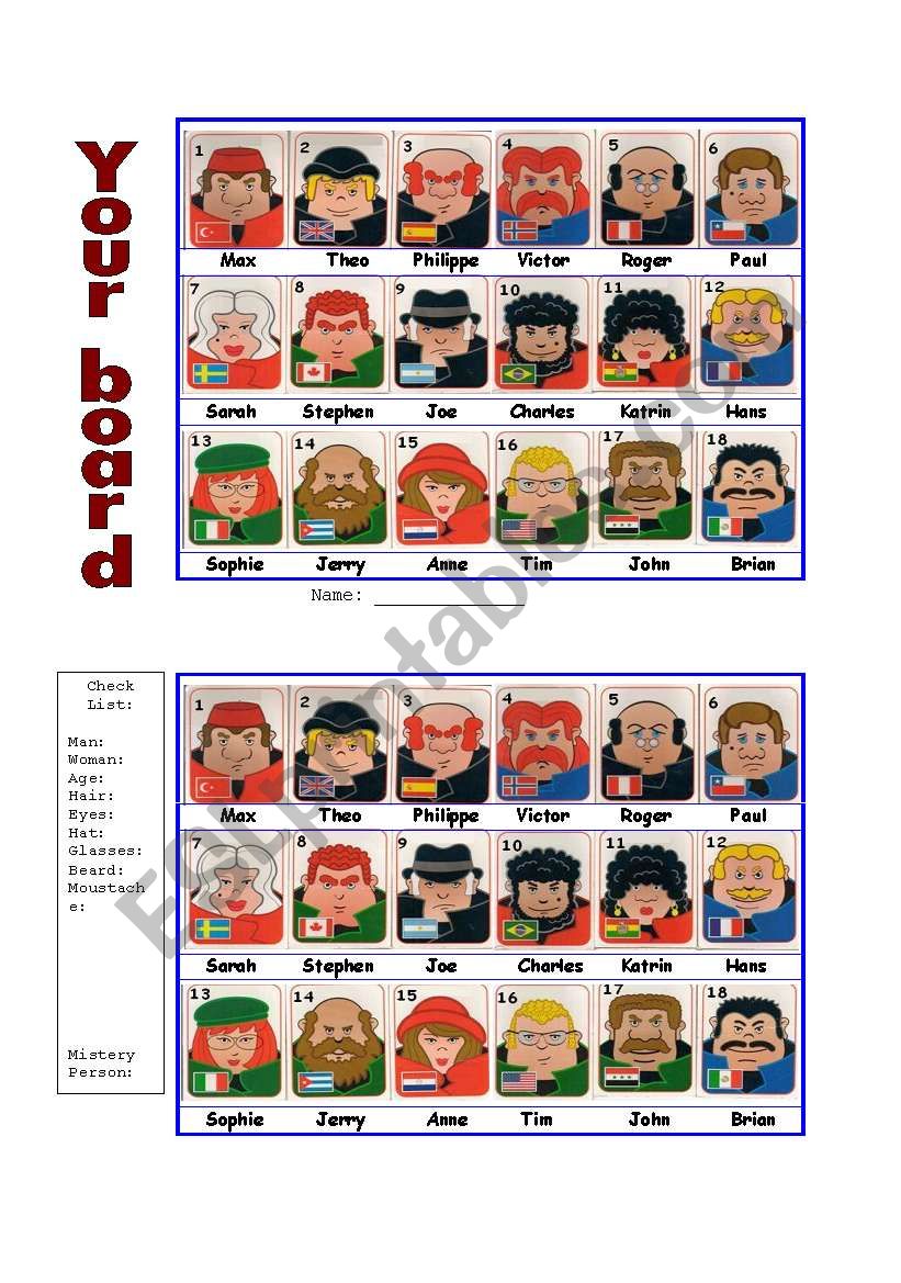 Guess Who Board Game Esl Worksheet By Portugal