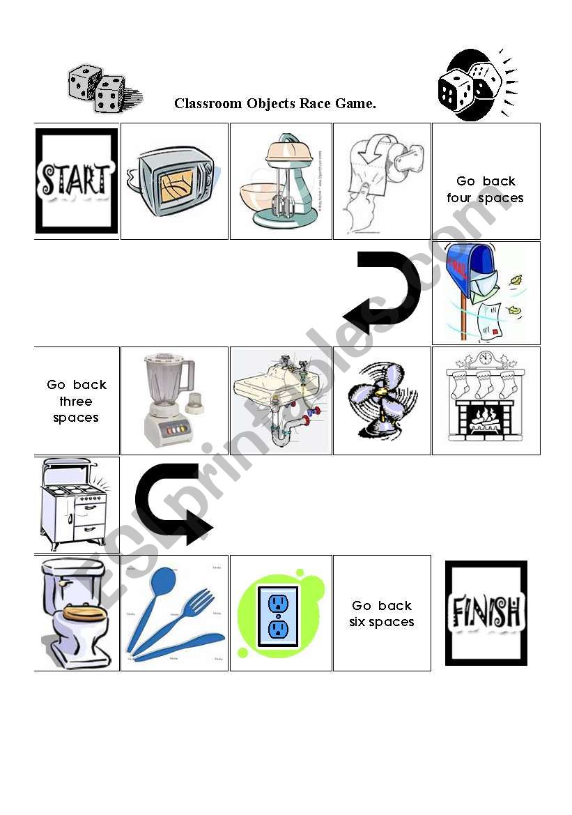 House appliances, Race game.  worksheet