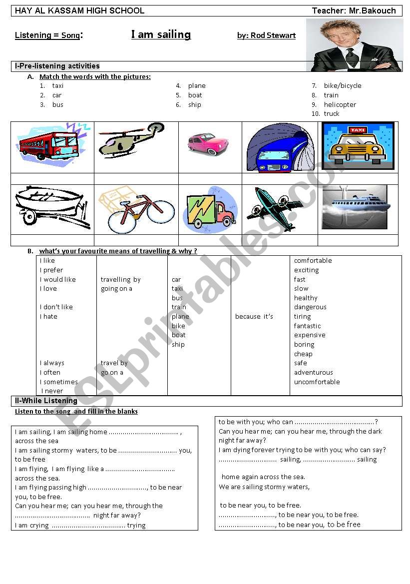 song: I am sailing  worksheet