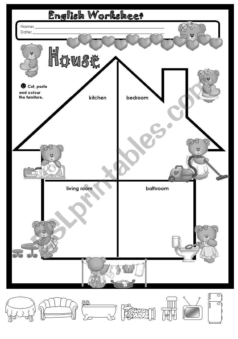 House Rooms + Furniture worksheet
