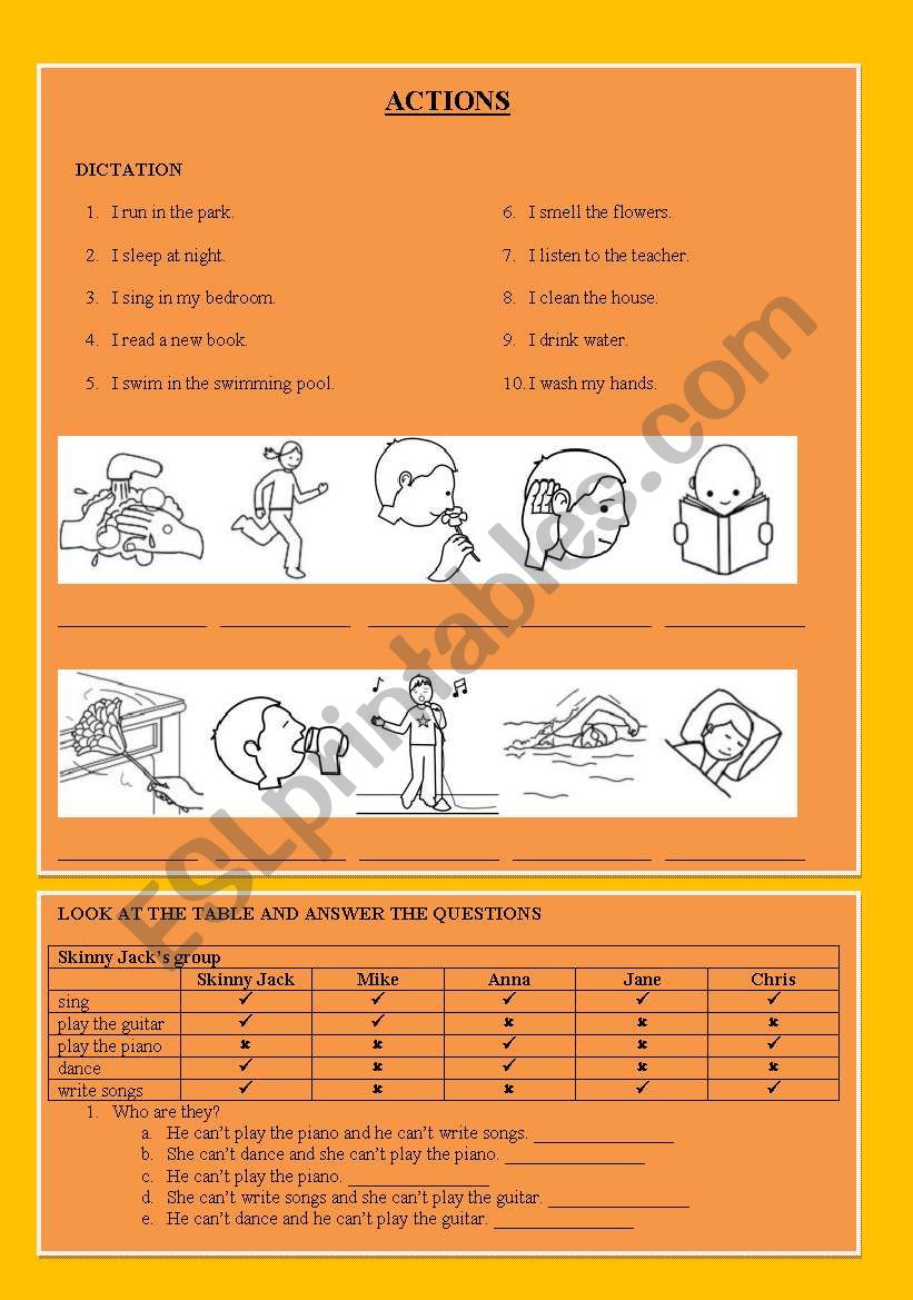 Actions worksheet