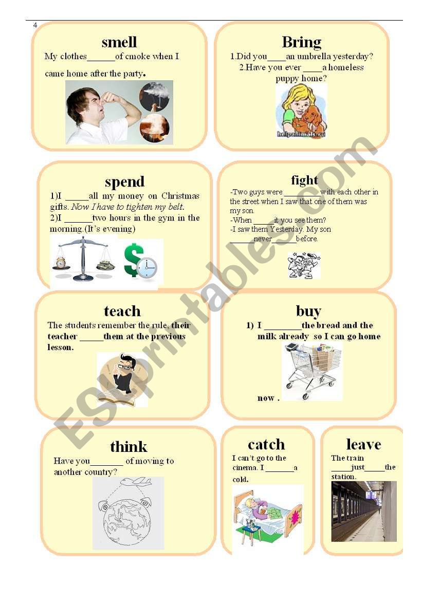 IRREGULAR VERBS  CARDS   set 4 (write the  right form) PAST SIMPLE or PRESENT PERFECT