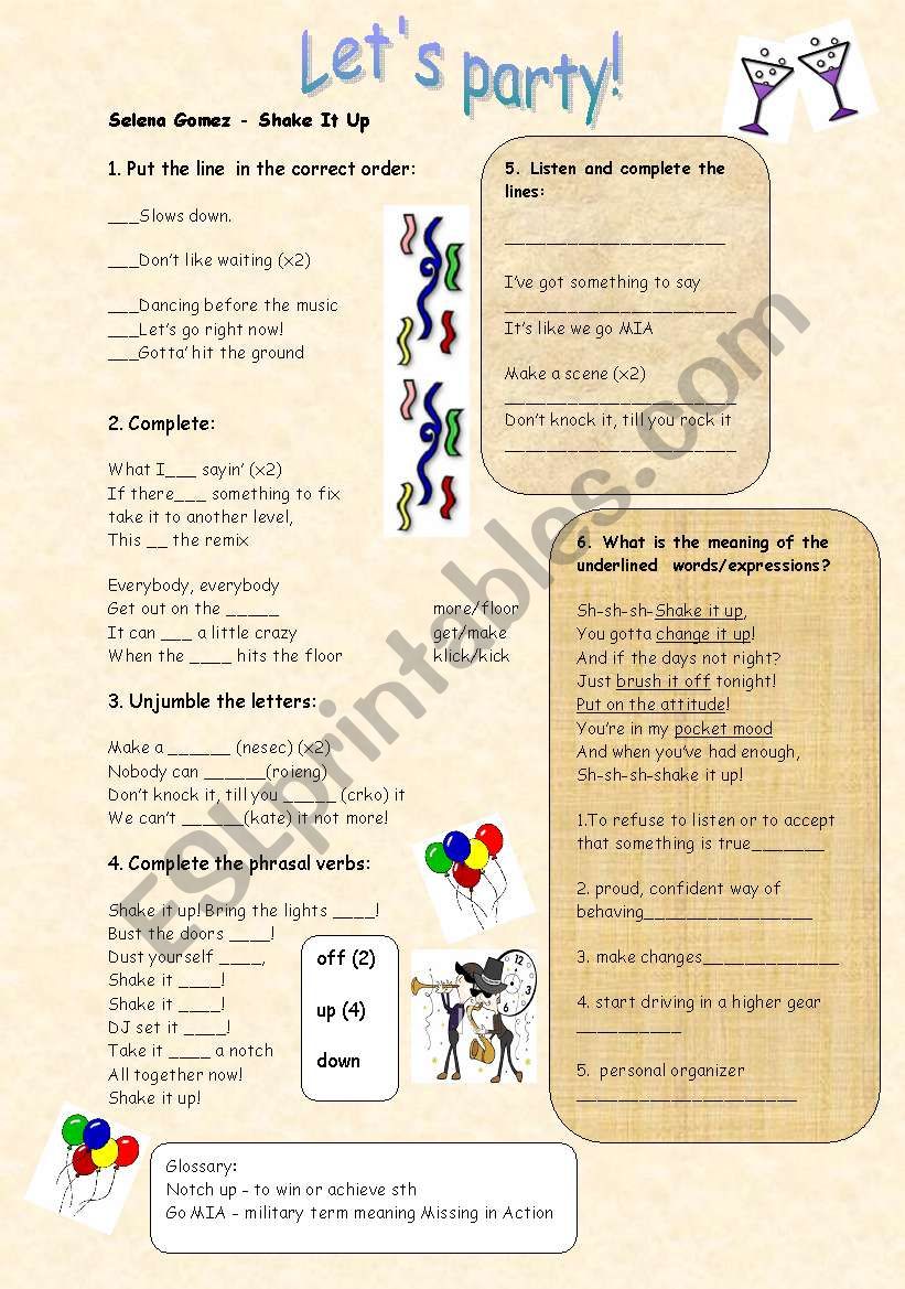 Shake it up! worksheet