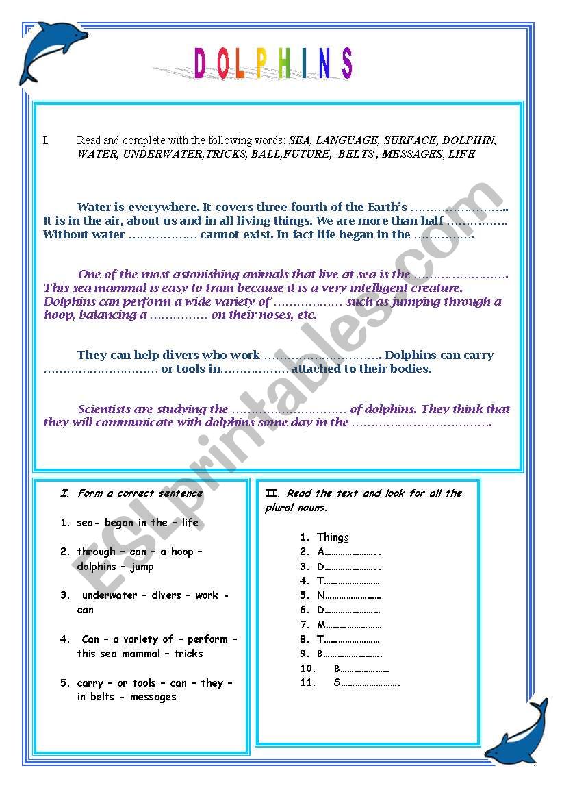 Dolphins worksheet