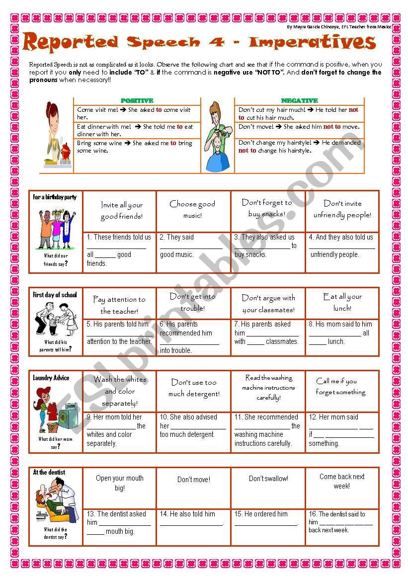 reported speech imperatives wordwall