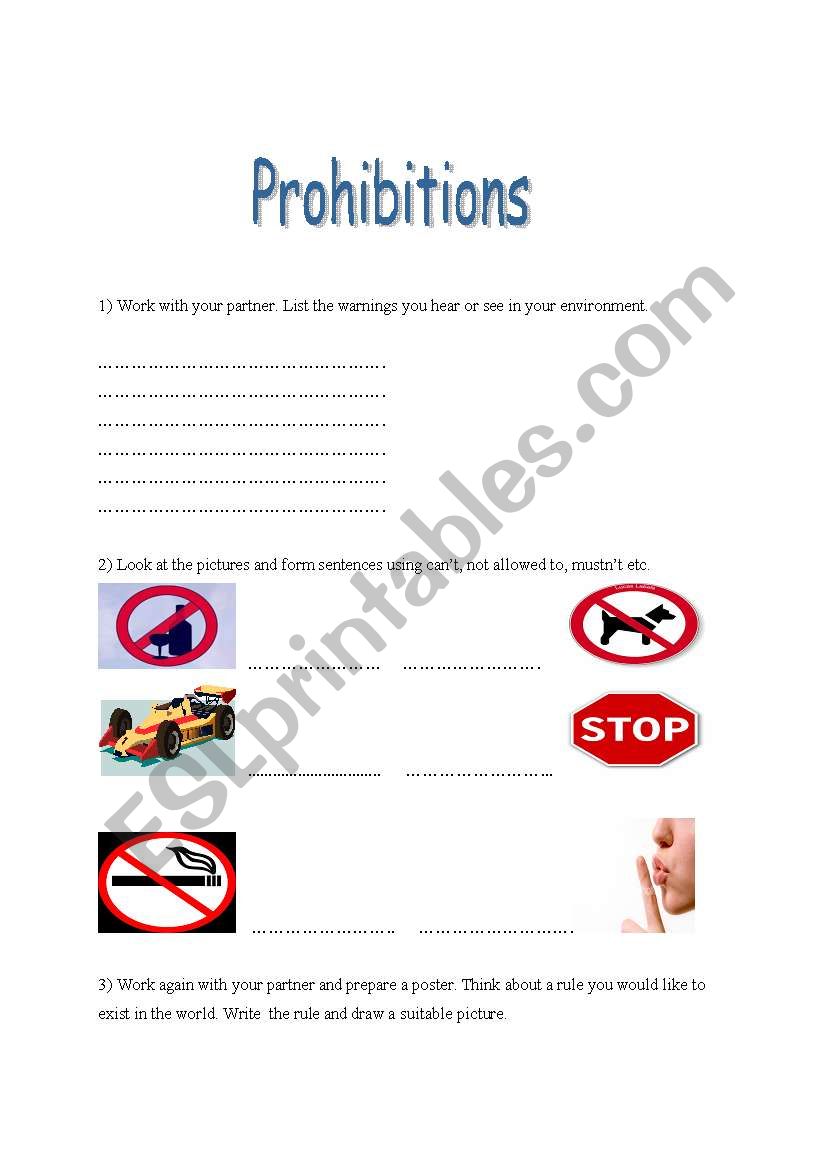 prohibitions worksheet