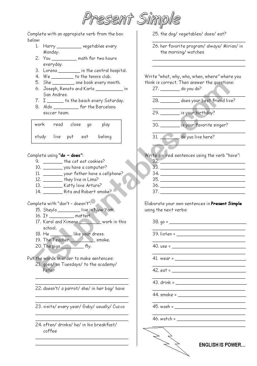 Present Simple worksheet