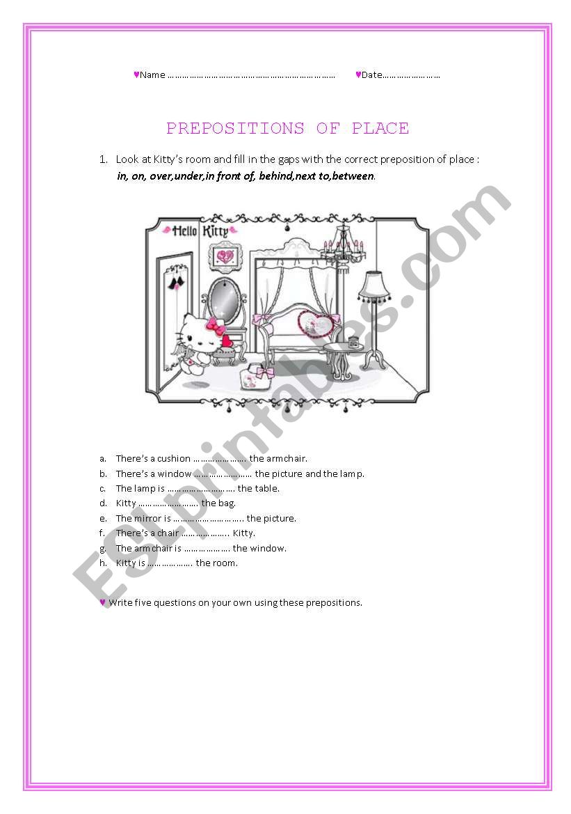 PREPOSITIONS OF PLACE (with answer key)