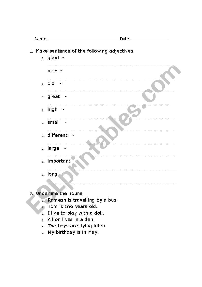 Eng Grammar - Grade 2 worksheet