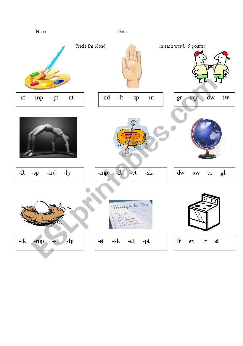 Beginning and ending blends worksheet