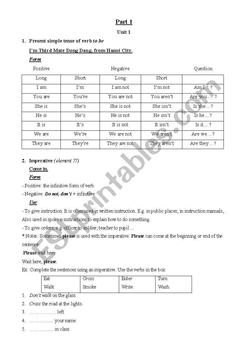 forms of to be worksheet