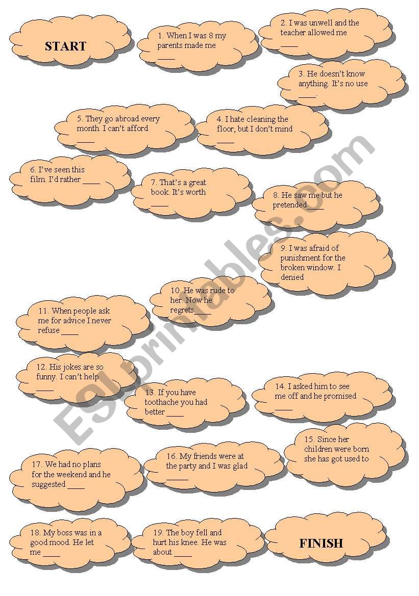 Gerund vs Infinitive board worksheet