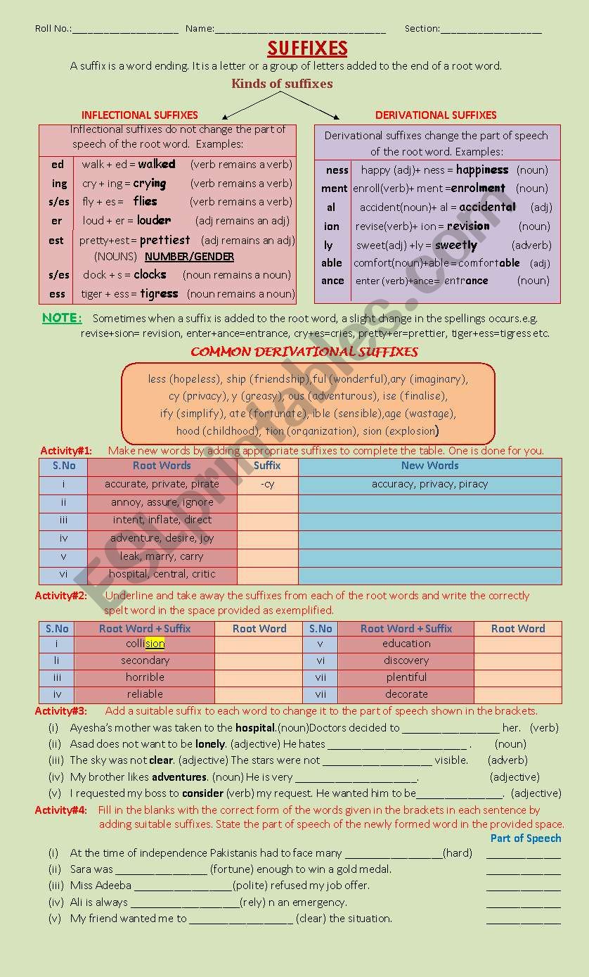 suffix and its kind worksheet