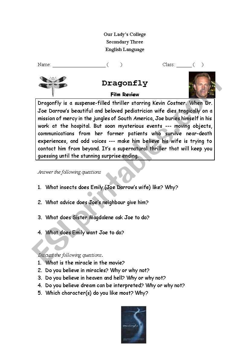 Movie Dragonfly Worksheet worksheet