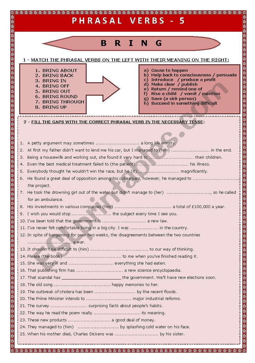 PHRASAL VERBS - 5 worksheet