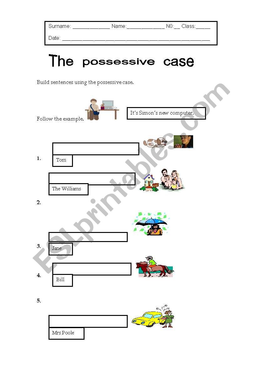 POSSESSIVE  CASE worksheet