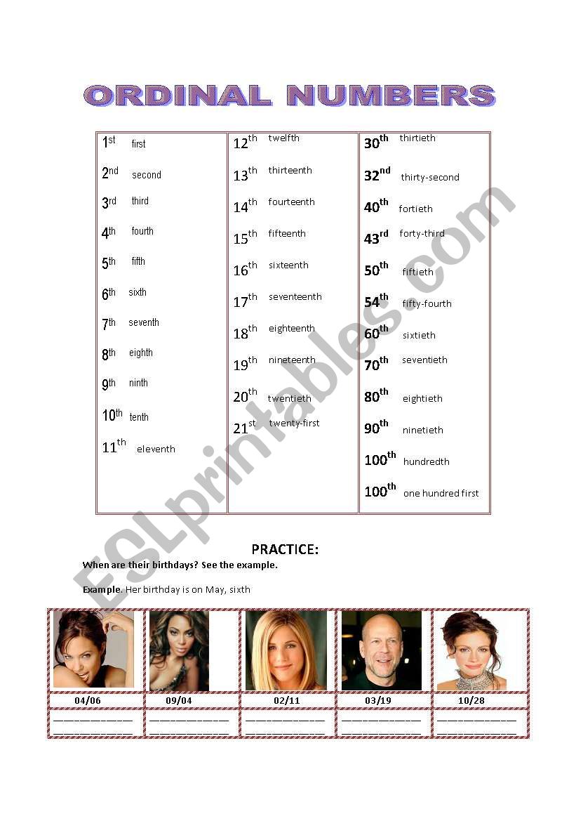 ORDINAL NUMBERS-4 PAGES worksheet