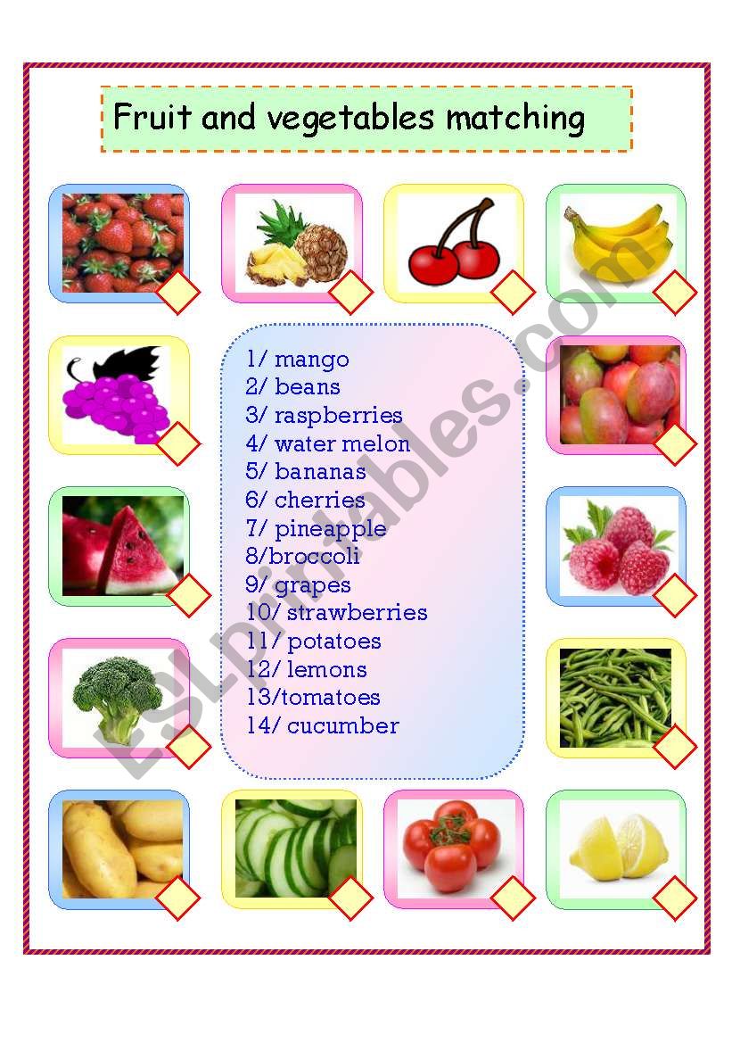 matching fruit and vegetables worksheet