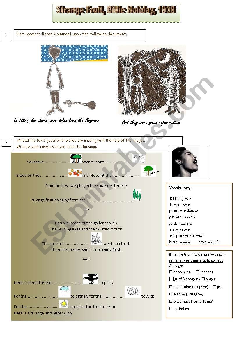 a completre study of Strange Fruit by Billie Holiday keys included