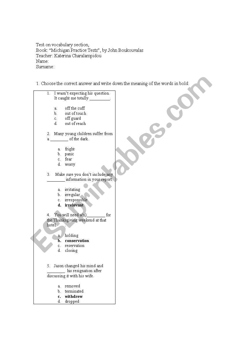 Vocabulary exercises 2 worksheet