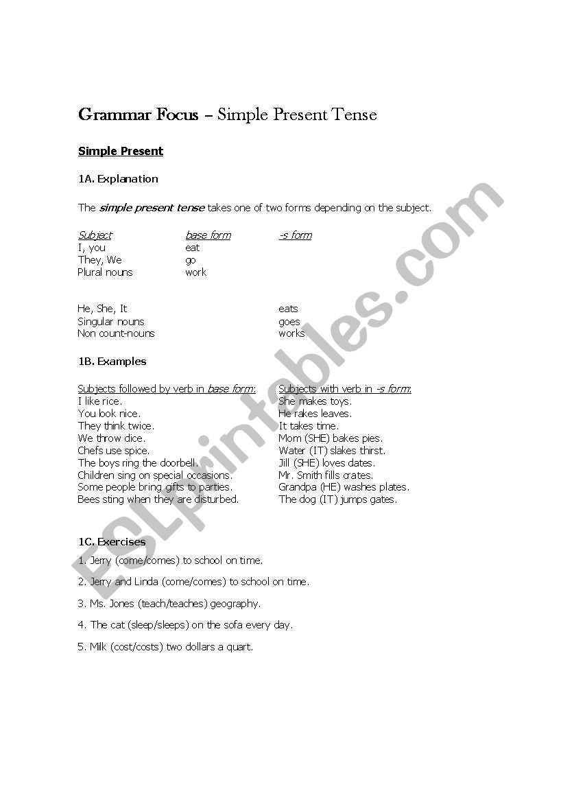 Simple Present Tense worksheet
