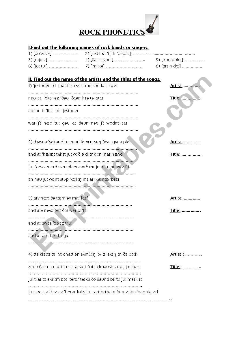 Rock Phonetics worksheet