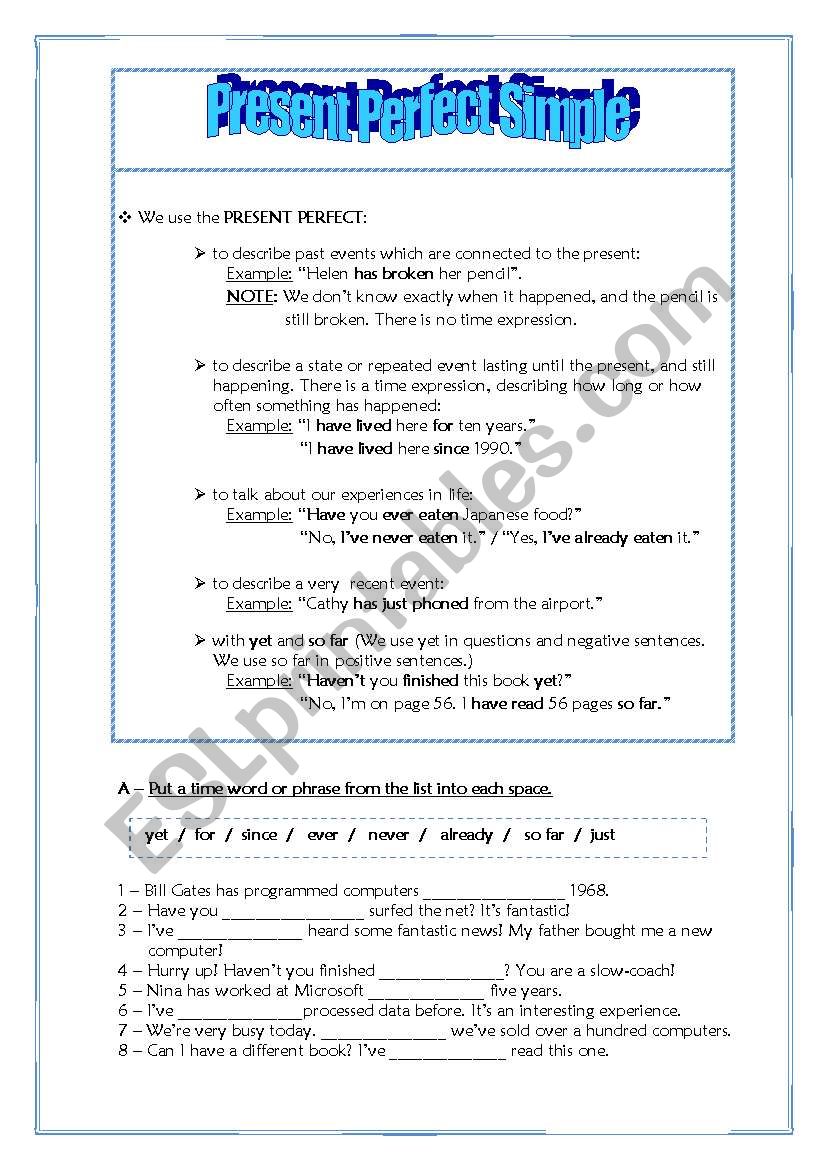 Present Perfect Tense worksheet